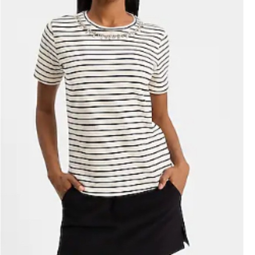 Express Black and White Fitted Short Sleeve T-Shirt